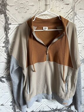 BKE Colorblock quarter Zip Pullover in Brown, Cream & Gray